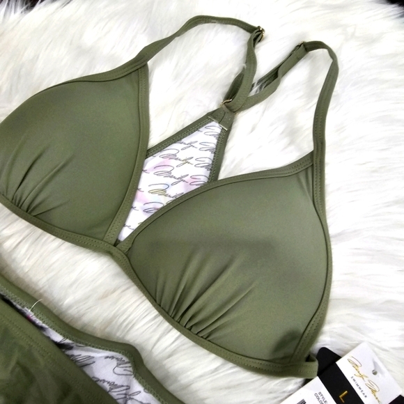 Marilyn Monroe Boho Bikini – Olive Green Aztec Embroidered Back Fringe Side Tie - Picture 14 of 16